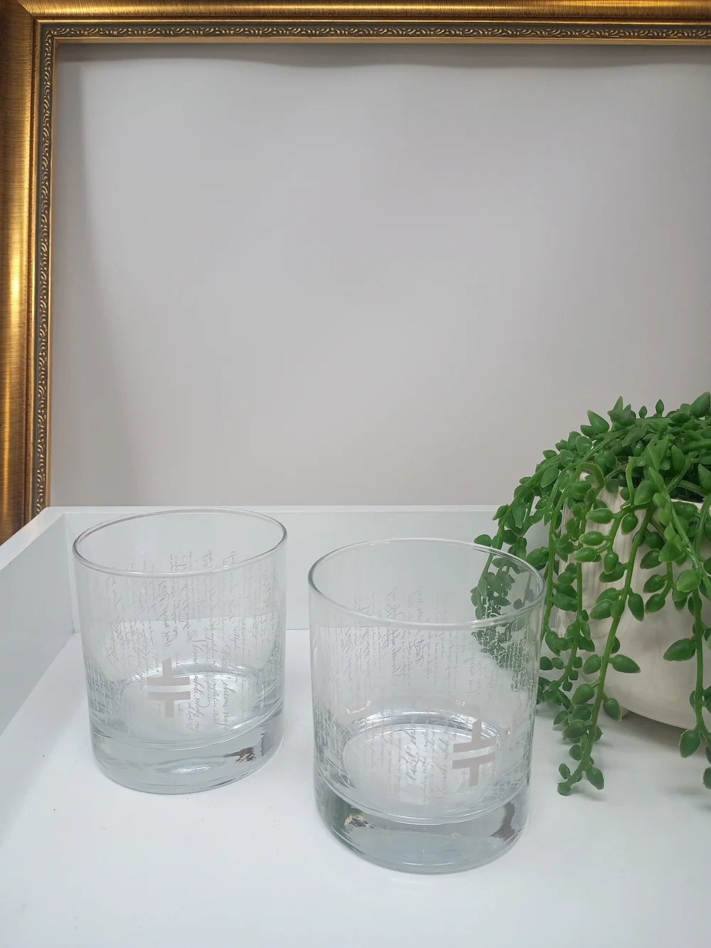 Set of 2 Slovenia Clear Etched Double Old Fashioned Glasses